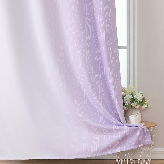 Estelar Textiler Lilac and Greyish White Blackout Curtains 54 Inch Length, Light Blocking Gradient Grommet Drapes for Living Room, Thermal Insulated Ombre Curtains for Bathroom,52Wx54L,2 Panels