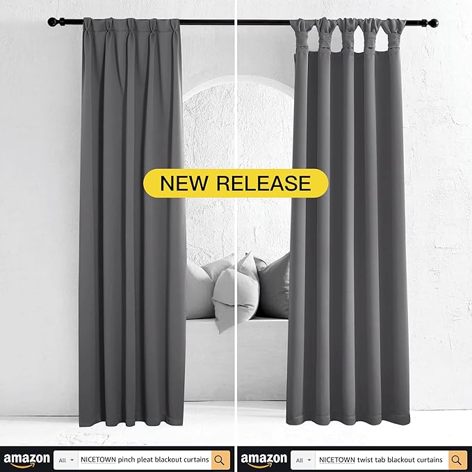 NICETOWN Grey Window Curtains for Bedroom - Home Decoration Thermal Insulated Rod Pocket Blackout Blinds & Drapes for Small Windows (Gray, 2 Panels, W42 x L45 -Inch)