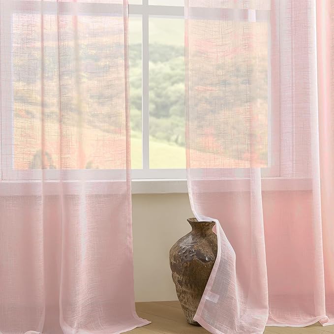Joydeco Sheer Curtains 84 Inches Long, Beige Curtains for Living Room 2 Panels Set, Window Curtains Privacy Assured with Light Filtering(W52 x L84 Inch,Tapioca)