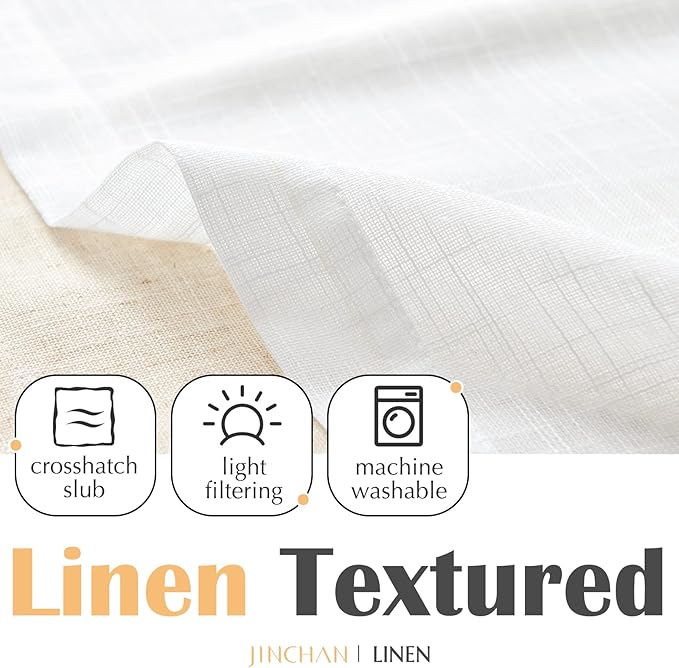 jinchan Linen Farmhouse Valances for Living Room Windows 16 Inch Slubbed Crossed Double Layer Window Valances Light Filtering Rustic Country Overlay Rod Pocket 2 Panels White