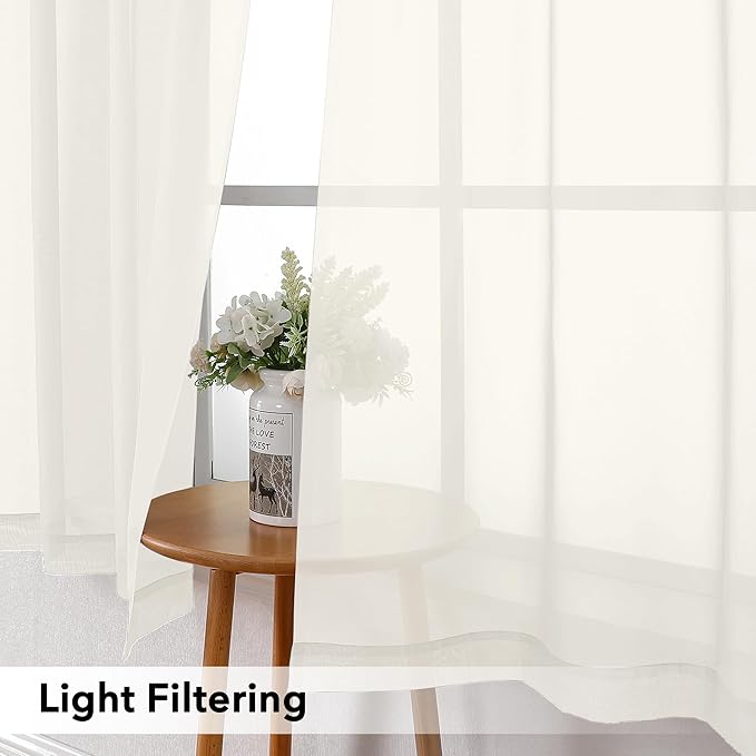 Simplebrand Ivory Valances 14 Inches Long for Living Room Pocket 2 Panel Light Filtering Sheer Translucent Valence Toppers for Window Kitchen Bathroom Bedroom Ivory 42x14 Inch Length
