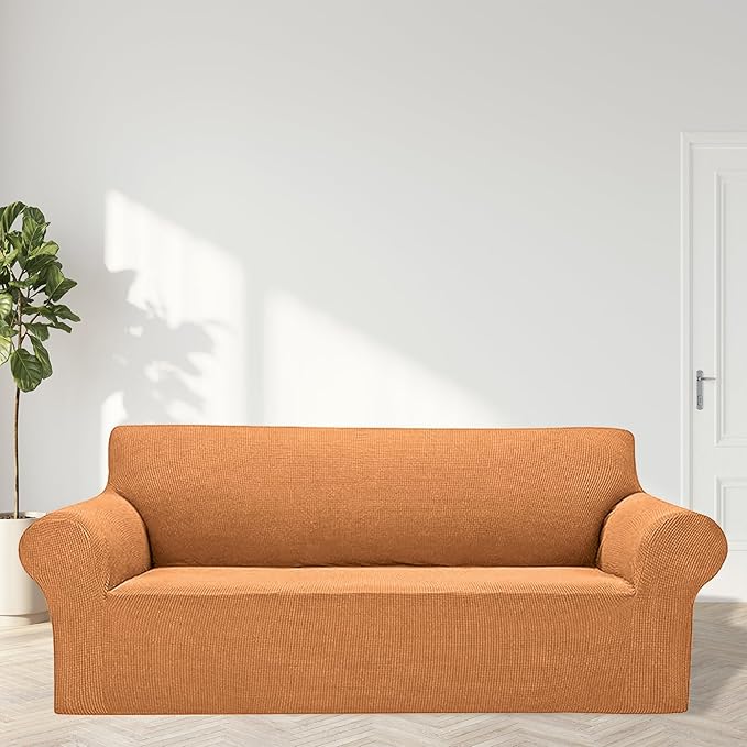 Cupuamon 2026 New Stretch Oversized Sofa Slipcovers Couch Sofa Cover for 4 Seater Furniture Protector Covers with Elastic Bottom Jacquard Fabric Small Checks for Pets, Kids - Golden