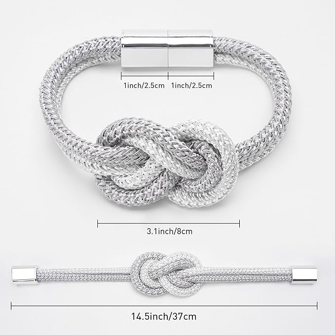NICEEC 2 Pack Mini Magnetic Curtain Tiebacks Nordic Simple Style Drape Tie Backs Elegant Hand Weave Rope Knot Decorative Curtain Holdbacks for Home & Office Thin Window Drapery (Grey & White)
