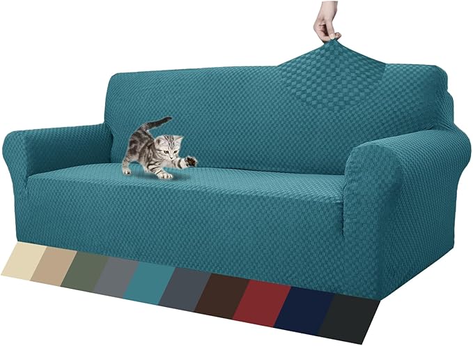 ZNSAYOTX 1 Piece Jacquard Couch Covers for 3 Cushion Couch High Stretch Sofa Cover for Pets Dogs Anti Slip Extra Large Sofa Slipcovers Furniture Protector (XL Sofa, Peacock Blue)