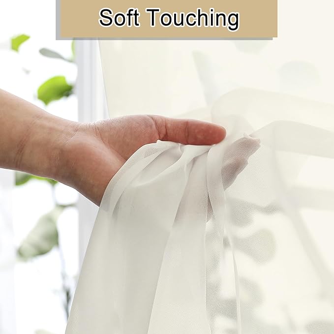 Lecloud Cream Sheer Curtains 63 Inch Length 2 Panels Set, Elegant Voile Window Curtains for Bedroom Living Room, Airy Sheer Drapes for Dinning Room with Rod Pocket, Each Panel 42 X 63 Inch