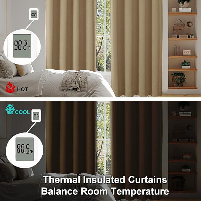 Simplebrand Ava Taupe Blackout Curtains for Bedroom, 78 Inch Length, 2 Panels Set, Privacy Thermal Insulated Rod Pocket Window Curtains for Patio, French Door, W40 x L78 Inch