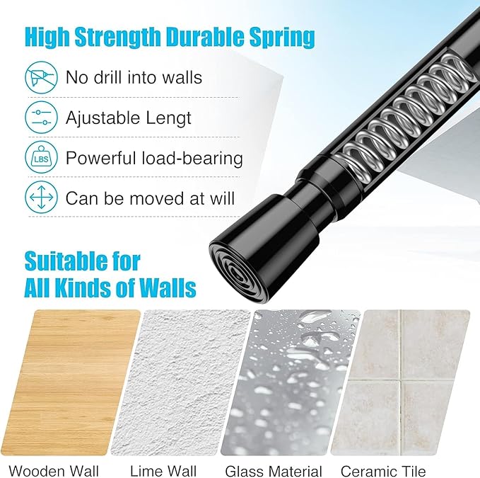 AIZESI 2pcs Black Small Tension Rod 12 to 19 Inch Adjustable Tension Curtain Rod Mini Closet Rod Spring Rod No Drilling Short Tension Rods for Windows, Cupboard, Kitchen Cabinets,（Suitable 12-17in）