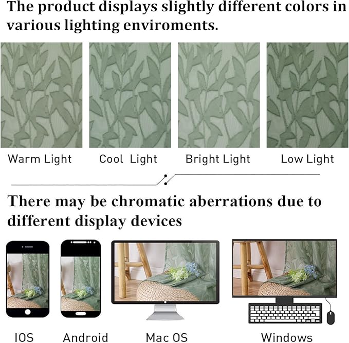 Lecloud Leia Sage Green Sheer Kitchen Curtains 24 Inch Length 2 Pcs, Jacquard Leaf Textured Voile Short Curtains with Dual Rod Pocket, Farmhouse Bedroom Living Room Tiers, Each Panel 28" W x 24" L