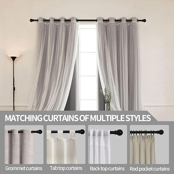 Thestoa Curtain Rods for Windows 30-62 Inch, 5/8" Matte Black Curtain Rods, Stainless Steel Small Curtain Rod for Bedroom, Living Room,Kitchen,Farmhouse, Outdoor Curtain rod Black