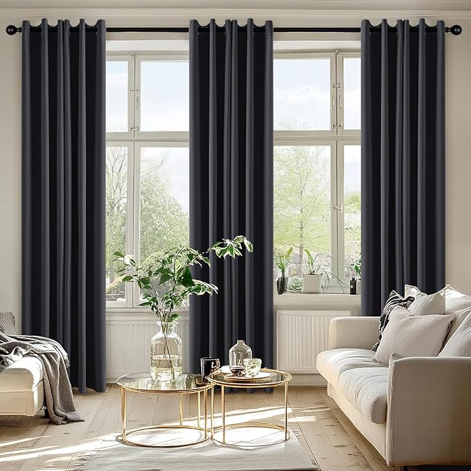 MIULEE Dark Grey Blackout Curtains for Bedroom Living Room 72 Inches Long 2 Panels, Thermal Insulated Room Darkening Drapes Solid Grommet Noise Reduction Light Blocking Window Curtains W40 x L72 Inch