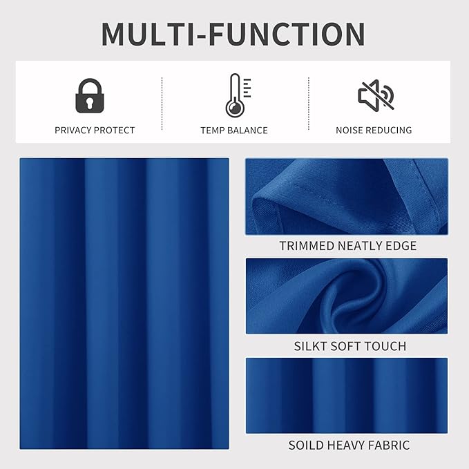 Joydeco Blackout Curtains 63 Inch Length 2 Panels Set, Thermal Insulated Long Curtains& Drapes 2 Burg, Room Darkening Grommet Drapes for Living Room Bedroom Window (W52 x L63 Inch, Royal Blue)