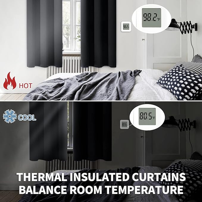 BGment Blackout Curtains for Bedroom - Grommet Thermal Insulated Room Darkening Curtains for Living Room, Set of 2 Panels (38 x 63 Inch, Black)