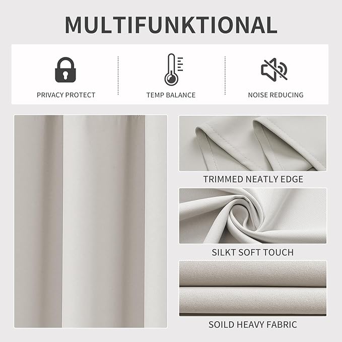 Joydeco Blackout Curtains 108 Inch Length 2 Panels Set, Thermal Insulated Long Curtains& Drapes 2 Burg, Room Darkening Grommet Drapes for Living Room Bedroom Window (Natural, W52 x L108 Inch)