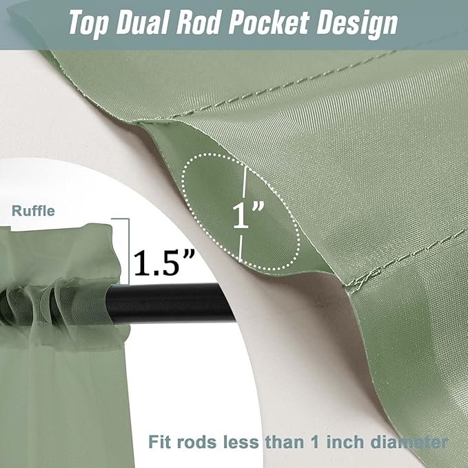 Sage Green Sheer Curtains for Window 96 Inches Long 2 Panels, Soft Airy Light Filtering Voile Sheer Curtains for Living Room Bedroom, Dual Rod Pocket Elegant Window Drapes, 2x42Wx96L Inches