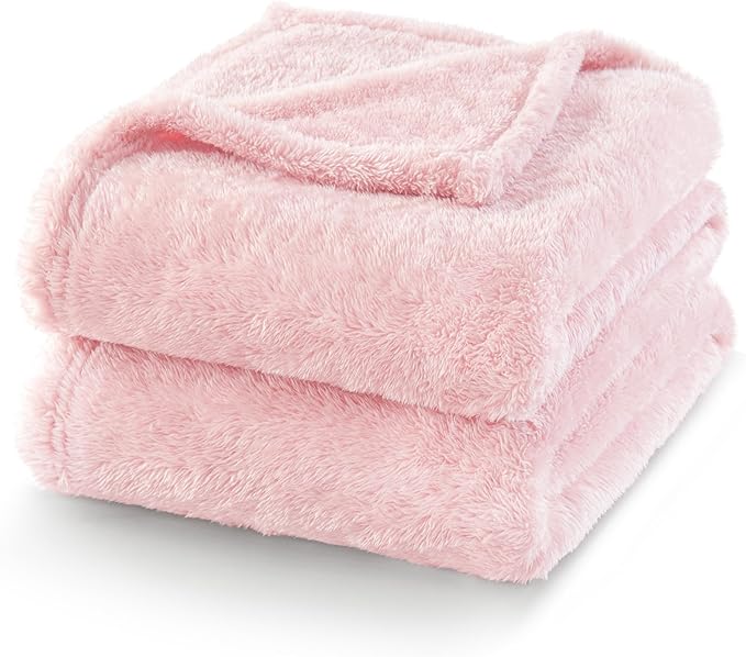 Exclusivo Mezcla Plush Fuzzy Fleece Bed Blanket Twin Size, Super Soft, Fluffy and Warm Blankets for Couch, Bed, All Season (Light Pink, 90x66 Inches)