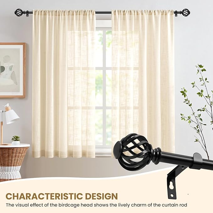Luvenia Black Decorative Curtain Rod,Adjustable Curtain Rods For Windows 30 to 60 Inch(2.5-5Ft),Curtain Rod For Bedroom, Living Room,Kitchen,Farmhouse