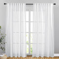 NICETOWN Semi Sheer Curtains 84 inches Length, Rod Pocket & Back Tab Linen Sheer Curtains Window Treatments Privacy with Light Filter for Farmhouse/Home Office, White, 132" Wide Total 2 Pieces