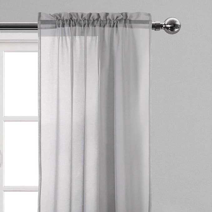 DWCN Grey Sheer Curtains Semi Transparent Voile Rod Pocket Curtains for Bedroom and Living Room, 42 x 84 inches Long, Set of 2 Panels