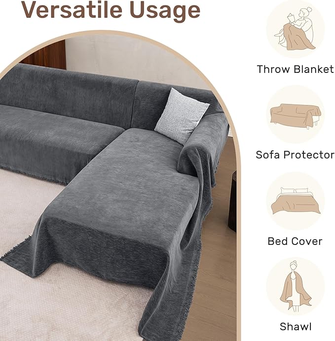 Sectional Couch Covers, 2 Pieces Washable L Shaped Couch Covers Sofa Blanket for Dogs Pet Friendly Sectional Sofa Slipcovers Furniture Covers,71"x 102"+ 71"x 110",(Large,Dark Gray)