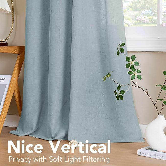 H.VERSAILTEX Living Room Linen Curtains - Semi Sheer, Nickel Grommet, Energy Saving Light Filtering Window Treatments - Panels for Bedroom, Cloud Blue, 2 Panels, 52 x 108 Inch