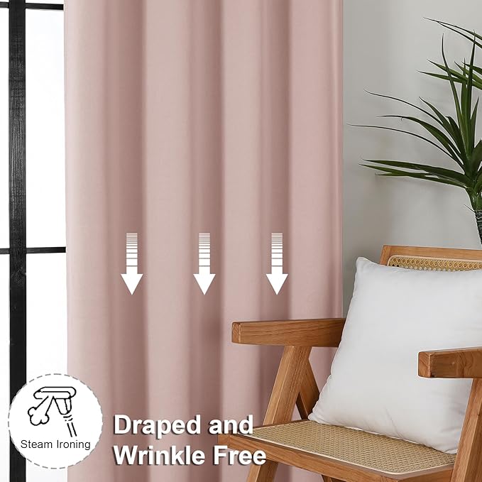Simplebrand Ava Blush Blackout Curtains for Bedroom, 78 Inch Length, 2 Panels Set, Privacy Thermal Insulated Rod Pocket Window Curtains for Patio, French Door, W40 x L78 Inch