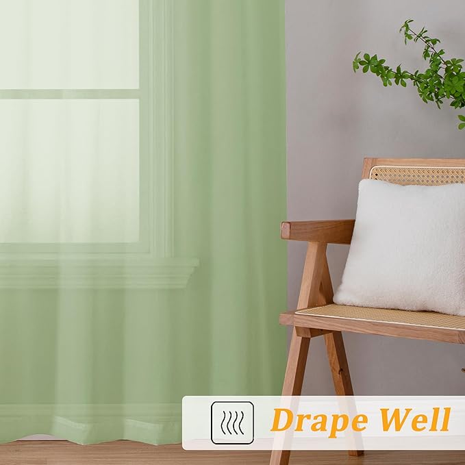 Gwine Light Green Valances for Windows, Small Light Filtering Rod Pocket Cafe Valance Curtains, Soft Sheer Curtain for Bathroom Laundry Basement, 42Wx14L inch, 2 Pieces