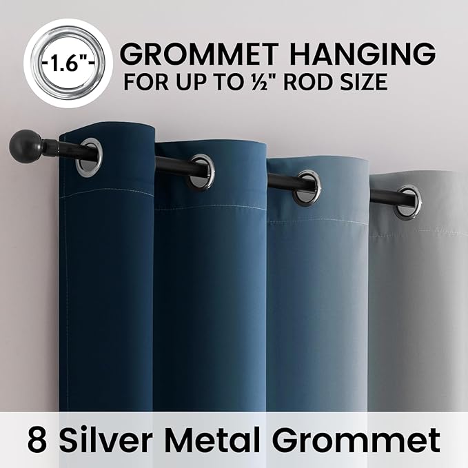 SimpleHome Blue Ombre 100% Blackout Curtains for Bedroom 72 Inches Long, Room Darkening Thermal Insulated Grommet Curtains for Living Room, 2 Panels, 52x72 inches Length