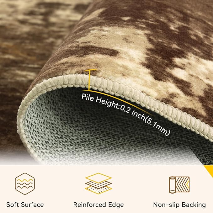 Washable Area Rugs 5'x7' Non-Slip Modern Abstract Soft for Living Room Entryway Bedroom Nursery, Print Pattern, Brown Tan Beige Coffee