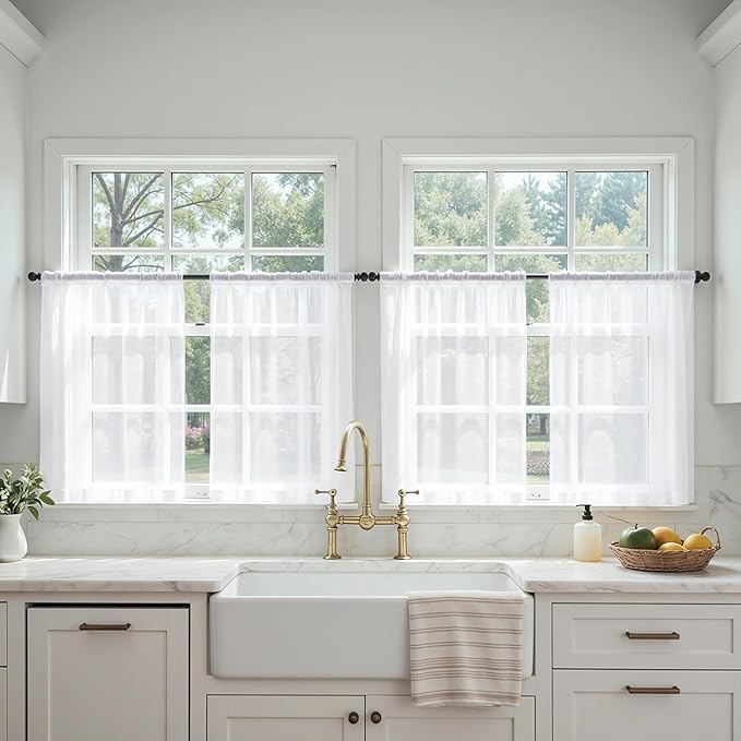 MIULEE Short Cafe Curtains 36 Inches Long, 4 Panels Set, Sheer Light Filtering Tier Curtains for Kitchen Windows Over Sink, Rod Pocket, 42W x 36 Inches, White