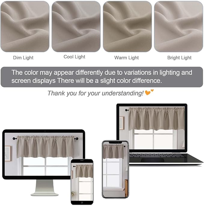 Chyhomenyc Stone Valances for Window, Room Darkening Short Curtains for Kitchen Bedroom Living Room, Rod Pocket Top Small Window Treatment Valance RV Bunk Panels, 60Wx14L, 2 Pieces