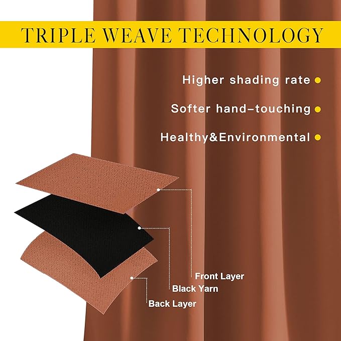 NICETOWN Blackout Room Divider Curtains 118 inches Long, Grommet Thermal Window Treatments Sound Reducing Drapes for Sliding Glass Door, Burnt Orange, W66 x L118, 2 Pieces