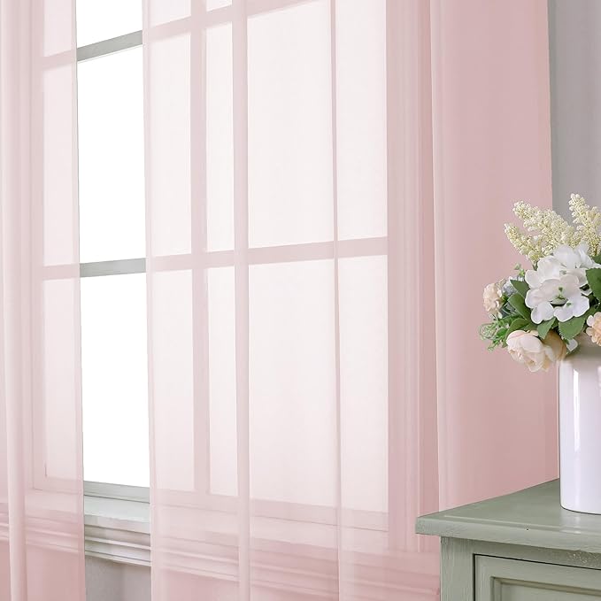 Aiyufeng Blush Pink Sheer Curtains 96 Inches Long 2 Panels Set, Light Filtering Soft Airy Voile Rod Pocket Baby Pink Sheer Window Drapes for Bedroom Living Room, Each 42Wx96L Inches