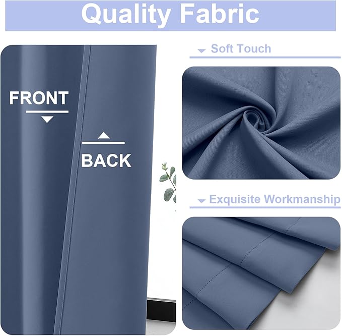 Simplebrand Ava Denim Blue Blackout Curtains for Bedroom 96 Inches Long 2 Panels, Thermal Insulated, Energy Saving Living Room Window Treatment Curtains Blackout Drapes, W40 x L96 Inch, Denim Blue