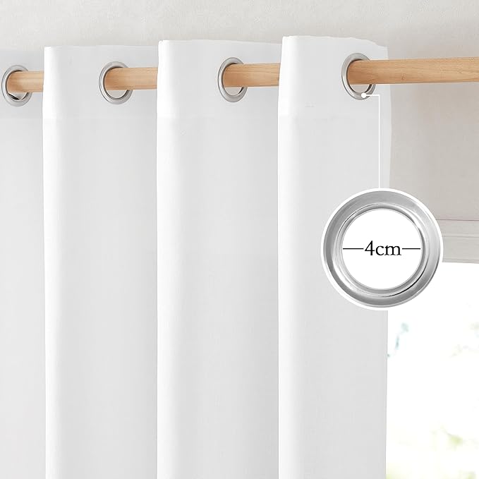 NICETOWN Linen Flax Semi Sheer Curtains 94" Length, Grommet Window Treatments Privacy Added with Light Penetration Vertical Drapes for Loft/Home Office, White, W55 x L94, 2 Panels