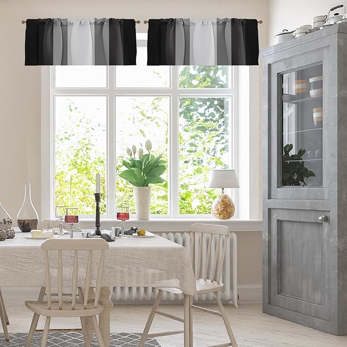 Emvency 2 Pack Valances Window Treatments, Striped Geometric Modern Minimalist Abstract Grey Drapes Adjustable Curtain for Windows Living Room Kitchen Over Sink, 52x18 Inch Rod Pocket Valances
