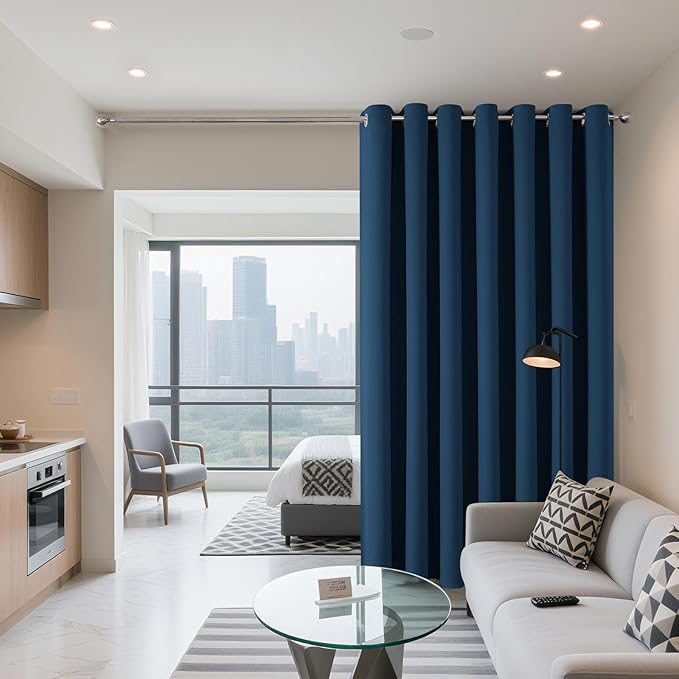 Joydeco Blackout Patio Sliding Door Curtains 90 Inches Long, Grommet Privacy Room Divider Curtains, Extra Wide Thermal Blackout Drapes for Bedroom Living Room (Navy Blue, 60Wx90L, 1 Panel)