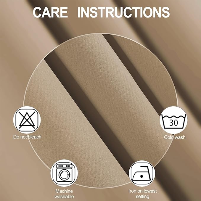 LEMOMO Blackout Curtains 52 x 108 inch/Natural Curtains Set of 2 Panels/Thermal Insulated Room Darkening Bedroom Curtains
