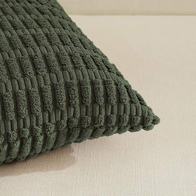 Fancy Homi 4 Packs Boho Olive Green Decorative Throw Pillow Covers 16x16 Inch for Couch Bed Sofa, Rustic Modern Farmhouse Home Decor, Soft Plush Corduroy Cute Square Cushion Case 40x40 cm