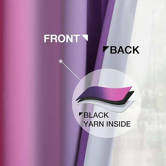 Yakamok Ombre Pink and Purple Curtains for Bedroom, Gradient Room Darkening Curtains, Grommet Thermal Insulated Light Blocking Window Drapes/Curtain for Living Room,52 x 84 Inch,2 Panels