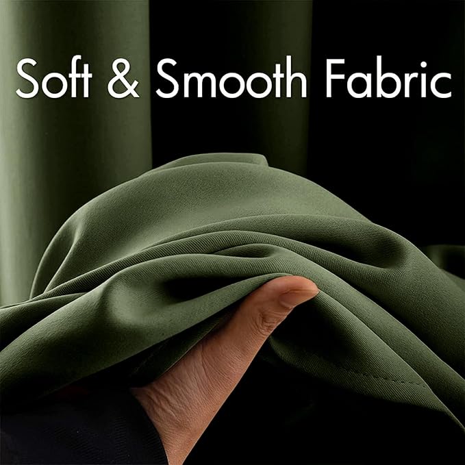 MIULEE Blackout Room Darkening Curtains Thermal Insulated Black Out Drapes Solid Window Treatment Grommet Light Blocking Curtain for Living Room Bedroom 2 Panels Set 52 x 84 inch Length Olive Green