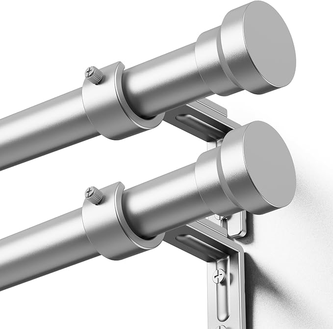 YaFex Curtain Rods 2 Pack 32-118 Inch, Heavy Duty 1 Inch Curtain Rod, Silver Long Adjustable Window Treatment Rods,Modern Design, Easy Installation
