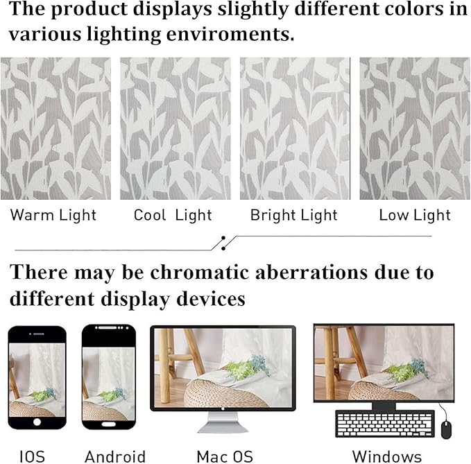 Lecloud Leia Jacquard Textured Ivory Semi Sheer Curtain 45 Inch Length, Balance Light & Privacy Clip Leaf Voile Curtain for Living Room, Dual Rod Pockets Bedroom Short Drape, 40 W x 45 L