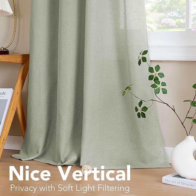 H.VERSAILTEX 2 Pack Ultra Luxurious High Woven Linen Elegant Curtains Semi Sheer Grommet Curtain Panels Light Filtering Privacy Panels Drapes, Nickel Grommet, Extra Long 52x108-Inch, Sage