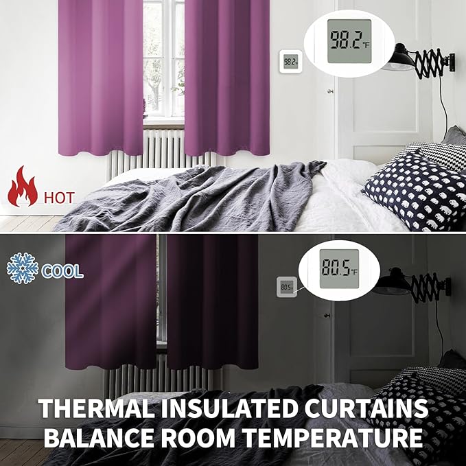 BGment Room Darkening Curtains 45 Inches Long - Grommet Thermal Insulated Drapes Window Treatment Curtains for Bedroom, 2 Panels, 52 x 45 Inch, Eggplant Purple