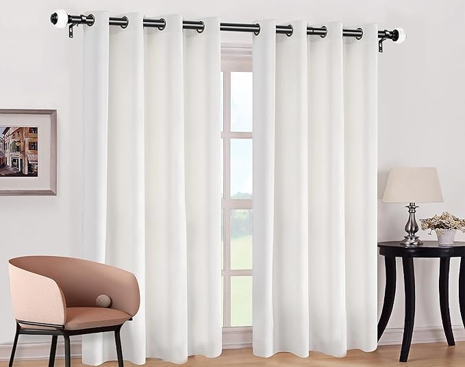 Curtain Rods 32 to 58 Inch (2.6-4.8ft), USFOOK 7/8 Inch Telescoping Splicing Drapery Rods for Windows, Matte Black Decorative Curtain Rod for Home with Translucent Finials