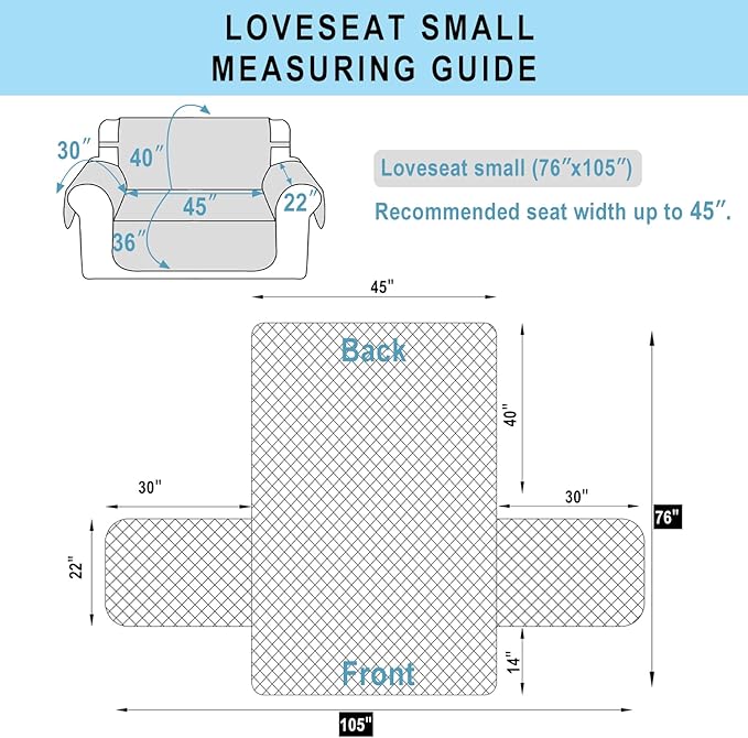 Reversible Loveseat Sofa Covers Couch Cover Furniture Protector(Loveseat Small,Light Grey/Beige)