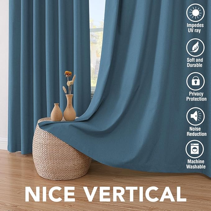 H.VERSAILTEX 100% Blackout Curtains for Bedroom Thermal Insulated Linen Textured Curtains Heat and Full Light Blocking Drapes Living Room Curtains 2 Panel Sets, Blue Sapphire, 52x63 Inch