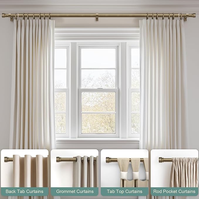 Lootkell Antique Bronze Curtain Rods for Windows 28 to 48 Inches Adjustable Length Heavy Duty 1" Diameter Window Curtain Rod with Solid Metal Finials for Outdoor Farmhouse Bedroom Kitchen Living Room