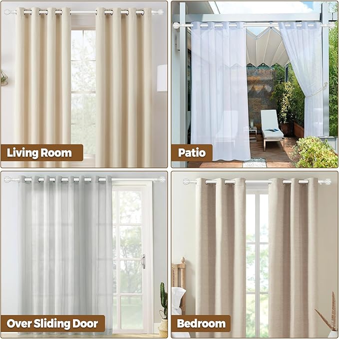 KAMANINA Curtain Rod 32 to 58 Inch(2.6-4.8Ft), Heavy Duty White Curtain Rods for Windows, 7/8 Inch Single Drapery Rod Adjustable, Decorative Netted Texture End