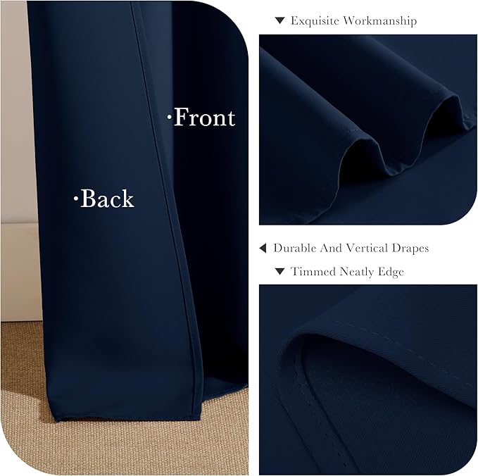 PONY DANCE Navy Blackout Curtains - Rod Pocket Curtain Panels Thermal Insulated Window Coverings Light Block for Kids' Room, 42 Wide by 54 inches Long, Navy Blue, 2 PCs